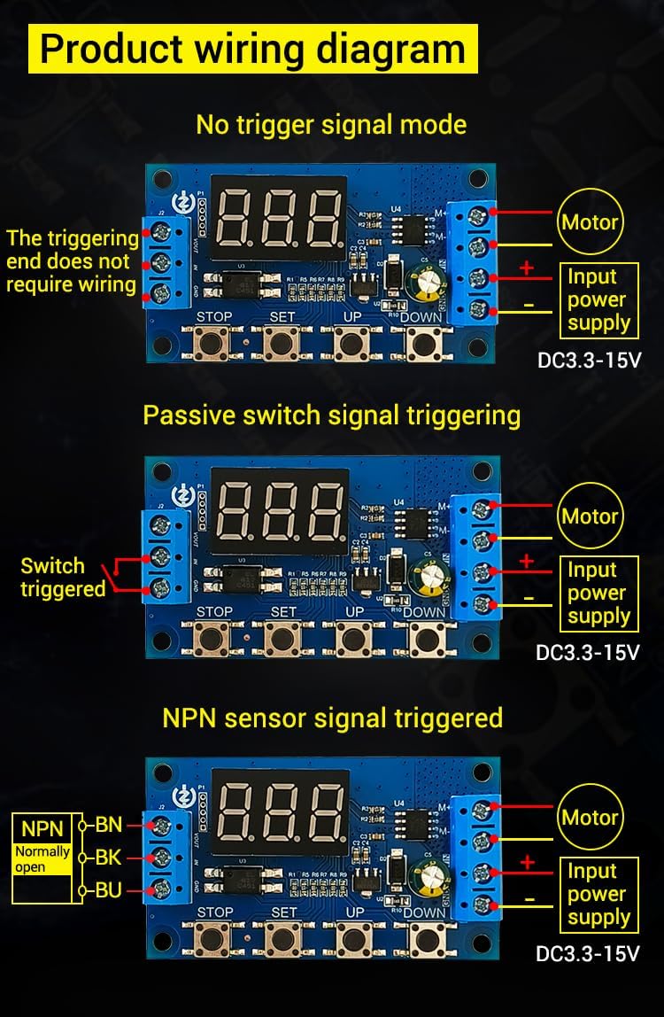 GODIYMODULES DC 3.3-15V High Power Motor Forward and Reverse Controller Auto Cycle Timing Delay Module Signal Trigger Brush Motor - Image 3